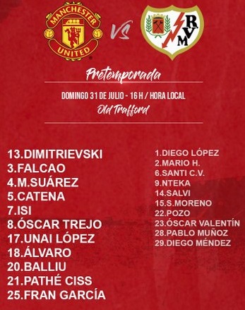 ĐỘI HÌNH RA SÂN trận Man Utd vs Vallecano, 22h00 ngày 31/7: Giao hữu CLB