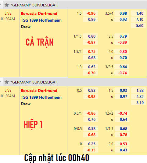 CHỐT KÈO trực tiếp trận  Dortmund vs Hoffenheim