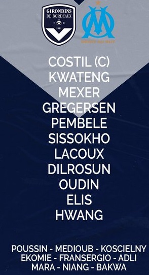 ĐỘI HÌNH RA SÂN trận  Bordeaux vs Marseille