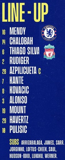 ĐỘI HÌNH RA SÂN trận Chelsea vs Liverpool