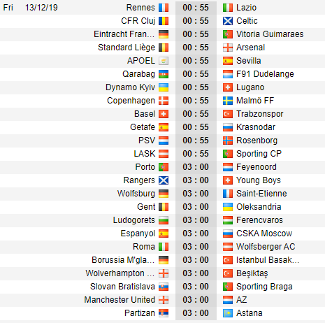 Lịch thi đấu lượt cuối vòng bảng Europa League
