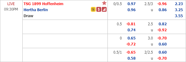Phân tích tỷ lệ hiệp 1, tài xỉu cả trận Hoffenheim vs Hertha Berlin, 20h30 ngày 16/5: VĐQG Đức