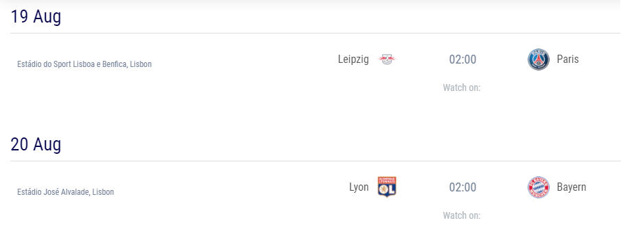 Lịch thi đấu bán kết UEFA Champions League